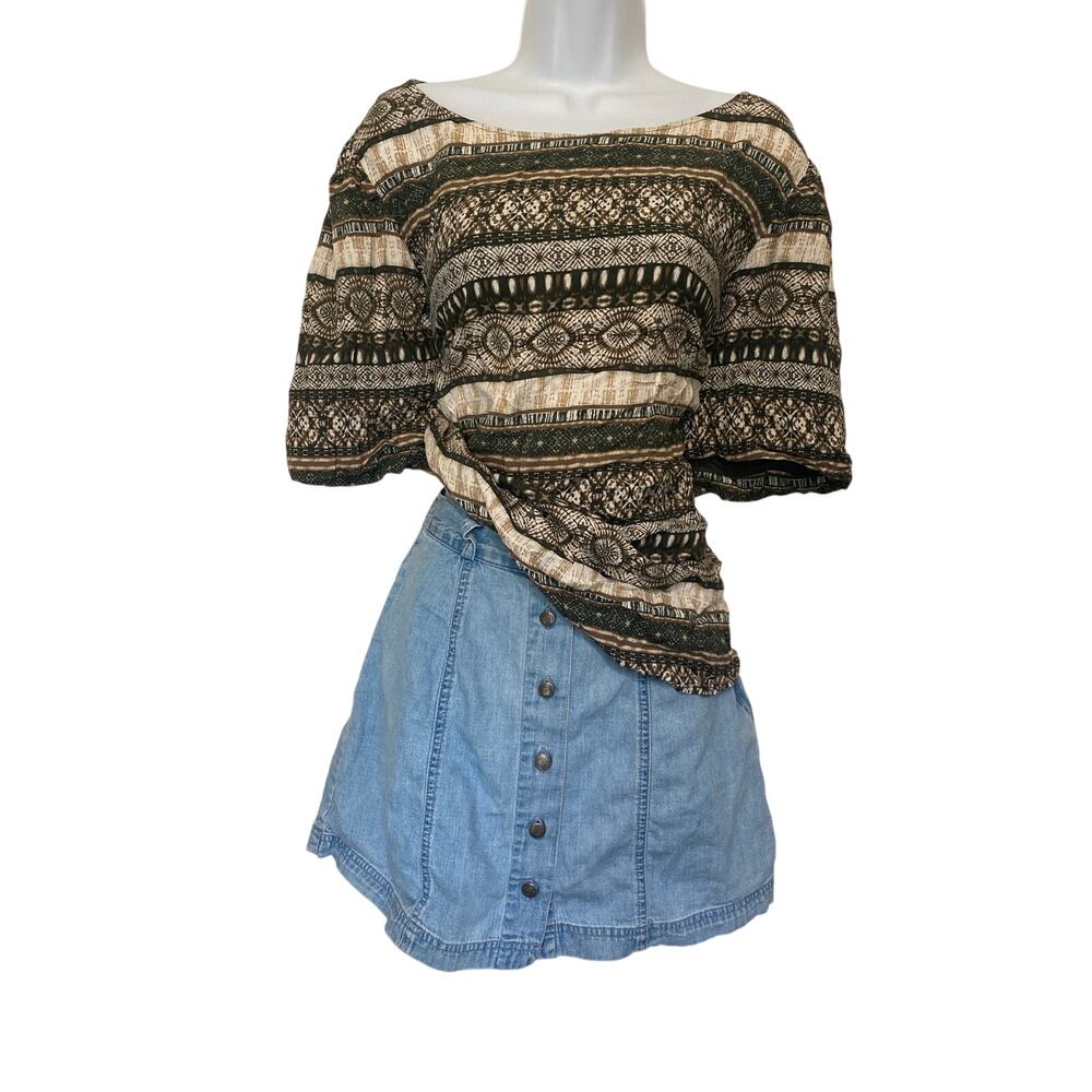 Y2K Poppi Plus 2X Boho Texured Striped Blouse Earth Tone Indie Fairycore Grunge